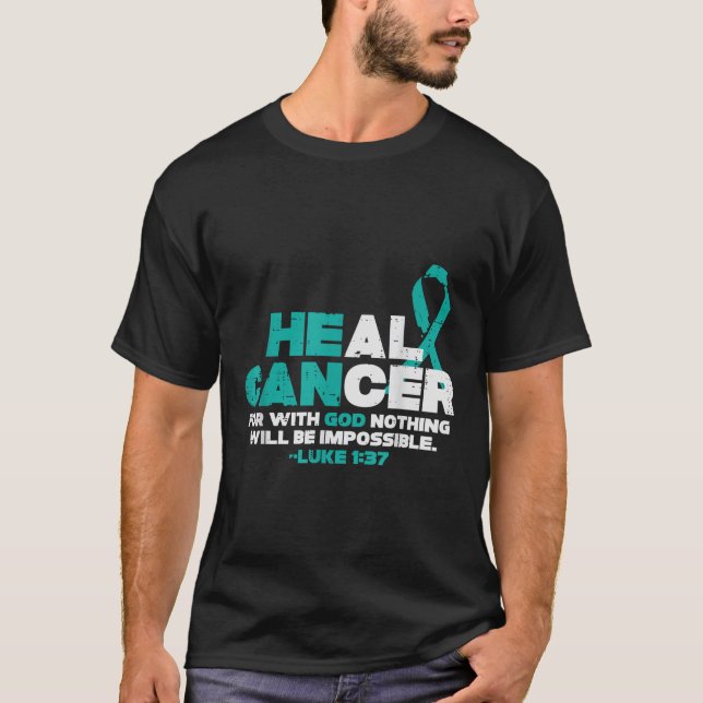 Han kan läka generalen för ovarians cancermedvetan t shirt (Framsida)