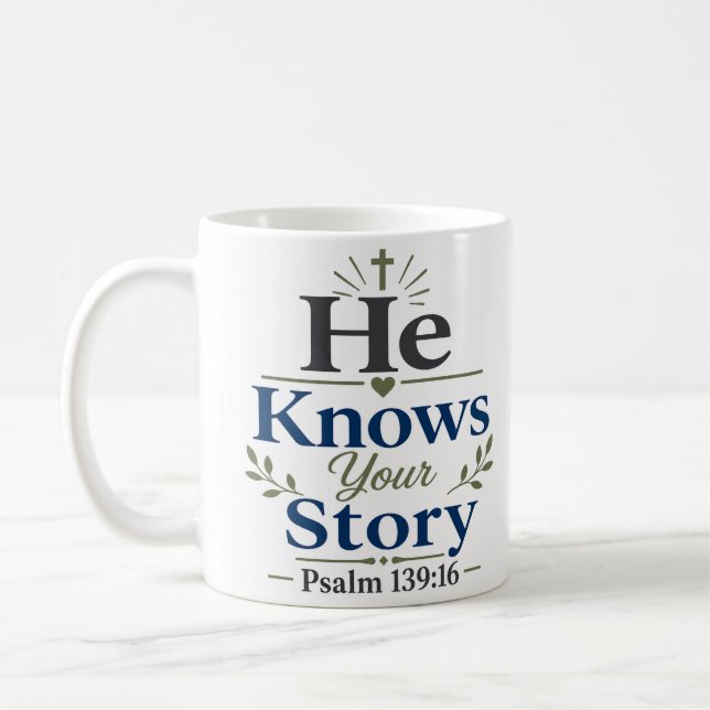 Han Känner Din Historia Inspirerande Psalmvers Kaffemugg (Vänster)