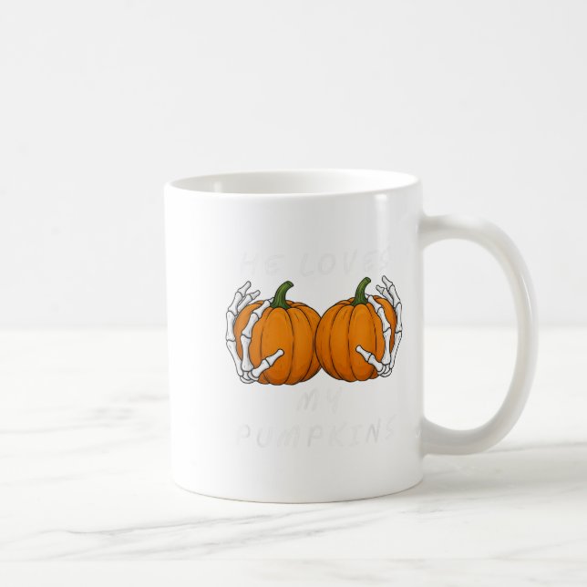 Han Kärlek min Pumkin Halloween-konstig matchning Kaffemugg (Höger)