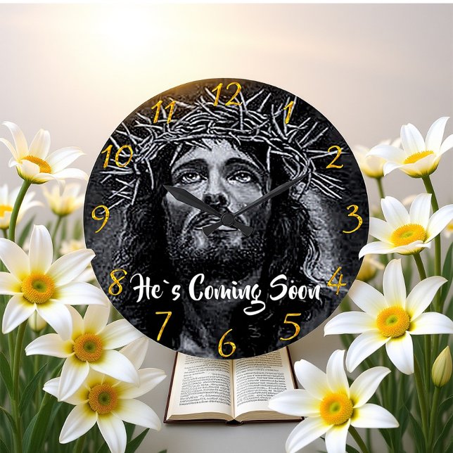HAN KOMMER SNART Jesus tittar in i himlen Stor Klocka (Skapare uppladdad)
