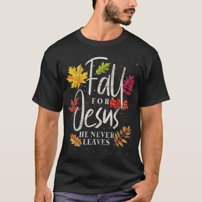 Han Lämnar aldrig Jesus T Shirt (Framsida)
