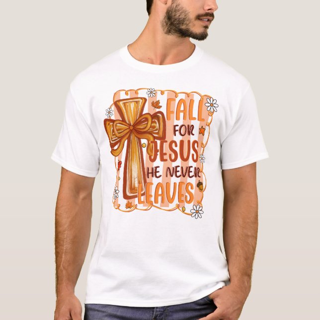 Han Lämnar aldrig kristna T Shirt (Framsida)