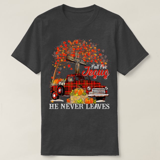 Han Lämnar aldrig Pumpkin Lastbil tack T Shirt (Design framsida)
