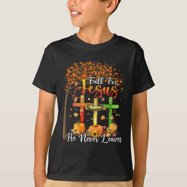 Han Lämnar aldrig Pumpkin Thanksgiin T Shirt (Framsida)