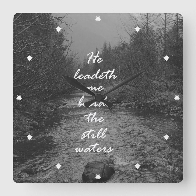 Han leder mig bredvid lugnt vattenbibelversen fyrkantig klocka (Framsida)