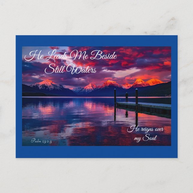 Han leder mig vid stilla vatten Lila vykort (Framsida)