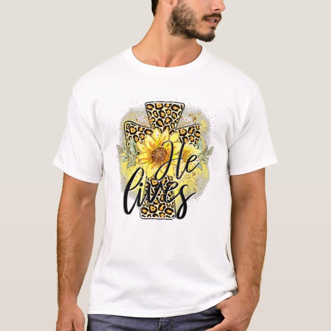Han lever solrosor tro Jesus T Shirt (Framsida)