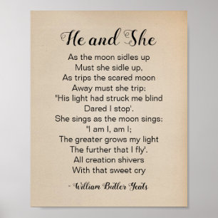 Han och hon Dikt av William Butler Yeats Vintage Poster