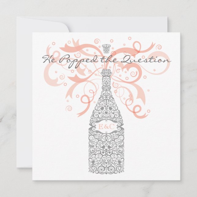 Han poppade ifrågasätta - silver & persikan inbjudningar (Framsida)