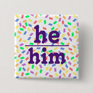 Han Pronoun   Pastel Sprinkles   Knapp för Lila