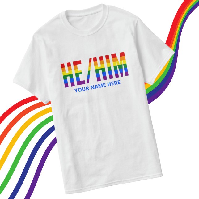 Han Pronouns i HBT TQ Rainbow Pride Rand T Shirt (Skapare uppladdad)