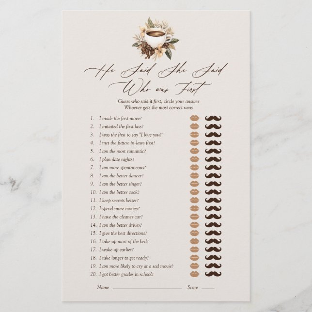 Han sa att hon sa att Blommigt Coffee Möhippa Game (Framsida)