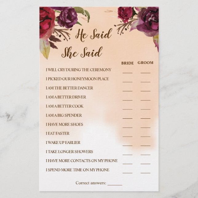 Han sa att hon sa att Burgundy lite granatkort Flygblad (Framsidan)