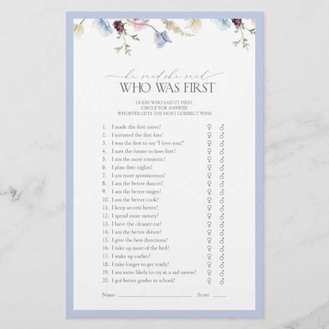 Han sa att hon sa att Dusty Blue Wildblomma Shower (Framsida)