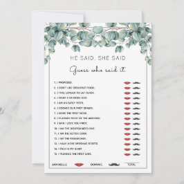 Han sa att hon sa att Eucalyptus Möhippa Game in Inbjudningar