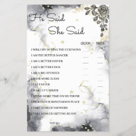 Han sa att hon sa Black Ro BridalShower Game Card Flygblad