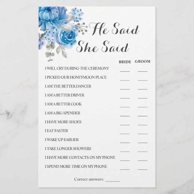 Han sa att hon sa blått par tajmkort flygblad (Framsidan)