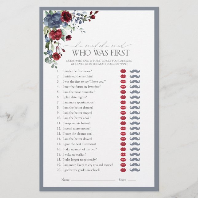 Han sa att hon sa Blue Burgundy Möhippa Game (Framsida)