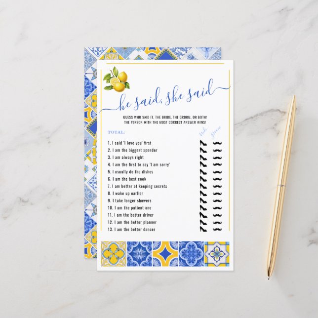 Han sa att hon sa Blue Tiles Möhippa Game (Fram/Back In Situ)