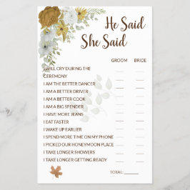 Han sa att hon sa Boho höst bröllopsdusch spel Fl Flygblad