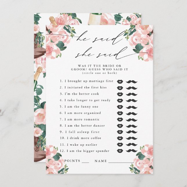 Han sa att hon sa Boots och Bubly Party Game Tilläggskort (Fram/baksida)