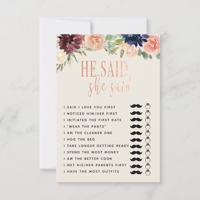 Han sa att hon sa bröllop/förlovning Game Copy Inbjudningar (Framsida)