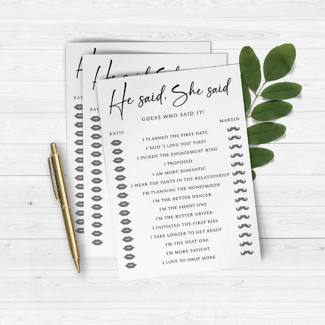 Han sa att hon sa Bröllop Förlovningsfest Game (He Said She Said Wedding Engagement Party Game)