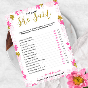 Han sa att hon sa Bröllopsdusch Blomsterspel