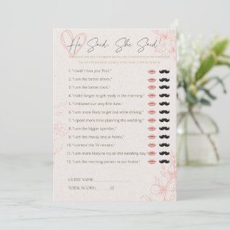 Han sa att hon sa Bröllopsduschspel Bröllopsfest Rådkort