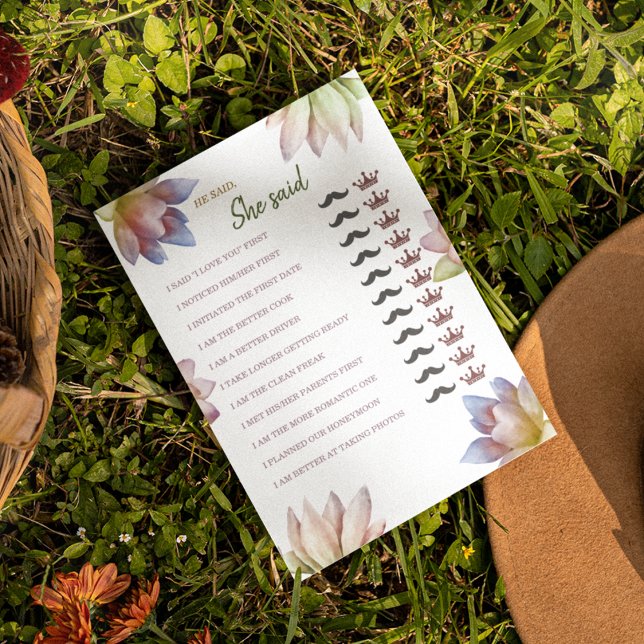Han sa att hon sa bröllopsfest spel papper blad (A classic game for your bridal celebration)