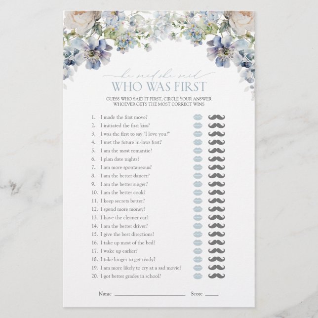 Han sa att hon sa Dusty Blue Blommigt Shower Game (Framsida)