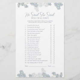 Han sa att hon sa Elegant Dusty Blue Shower Game