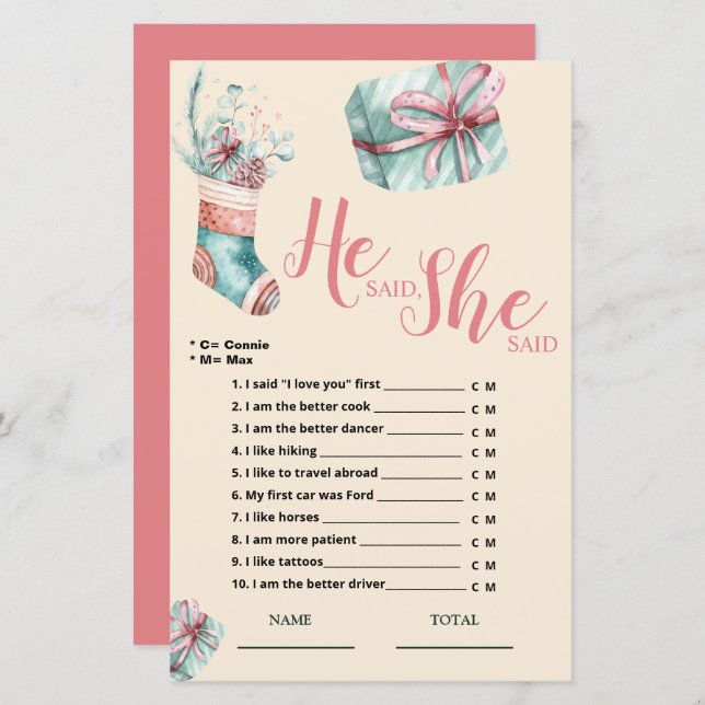 Han sa att hon sa "Jul Stock Möhippa Game" (Fram/baksida)