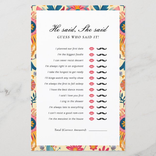 Han sa att hon sa mexikansk blomsterbröllopsdusch  (Framsida)