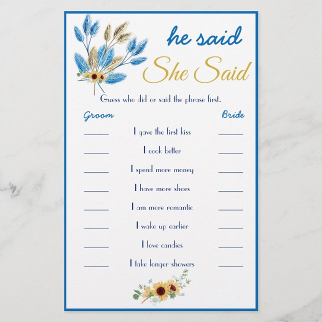 Han sa att hon sa Möhippa Game Card Flyer (Framsidan)