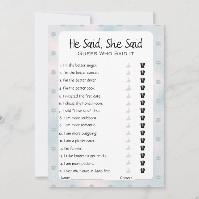 Han sa att hon sa Möhippa Game Inbjudningar (Framsida)