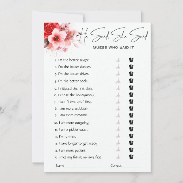 Han sa att hon sa Möhippa Game Inbjudningar (Framsida)