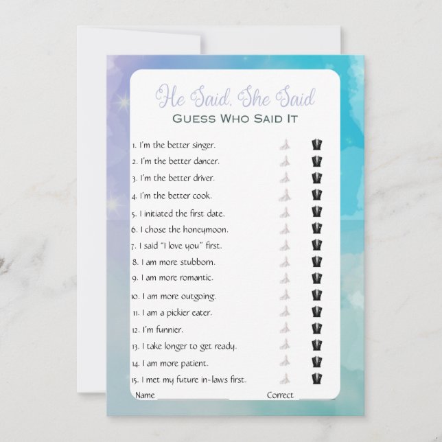 Han sa att hon sa Möhippa Game Inbjudningar (Framsida)