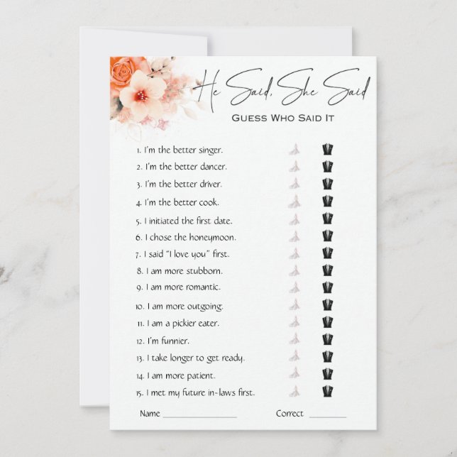 Han sa att hon sa Möhippa Game Inbjudningar (Framsida)