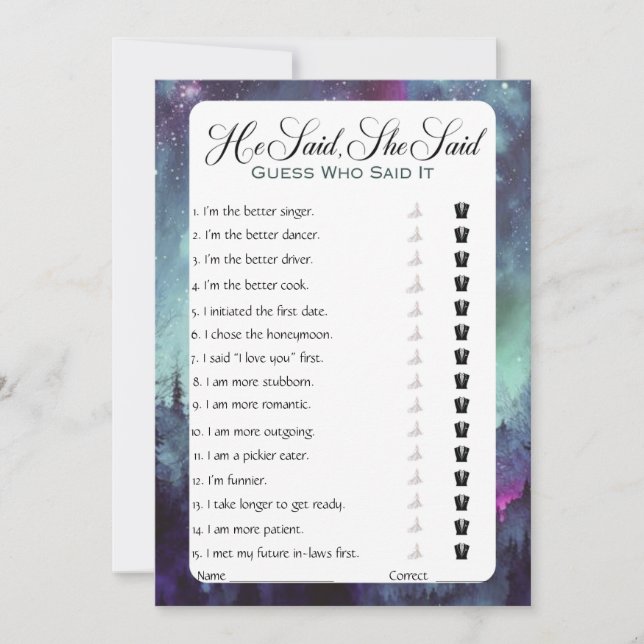 Han sa att hon sa Möhippa Game Inbjudningar (Framsida)