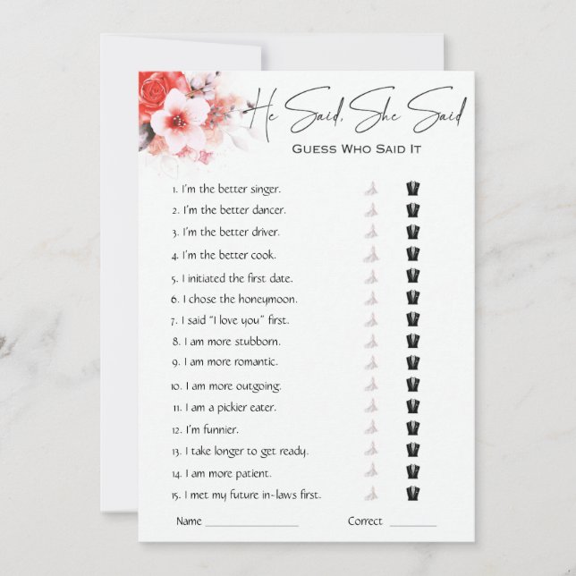 Han sa att hon sa Möhippa Game Inbjudningar (Framsida)