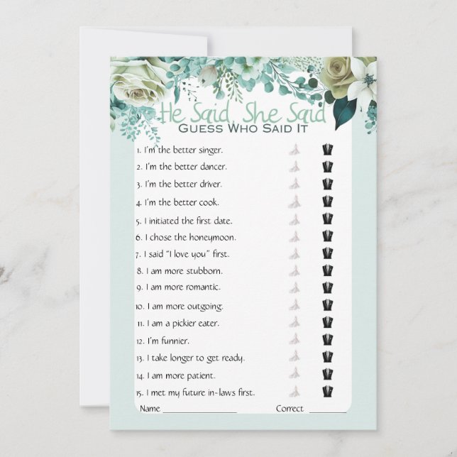 Han sa att hon sa Möhippa Game Inbjudningar (Framsida)