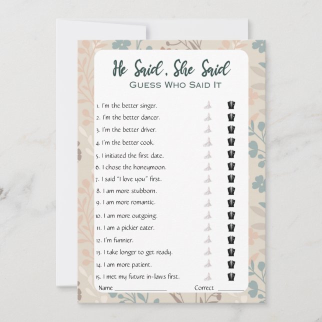 Han sa att hon sa Möhippa Game Inbjudningar (Framsida)