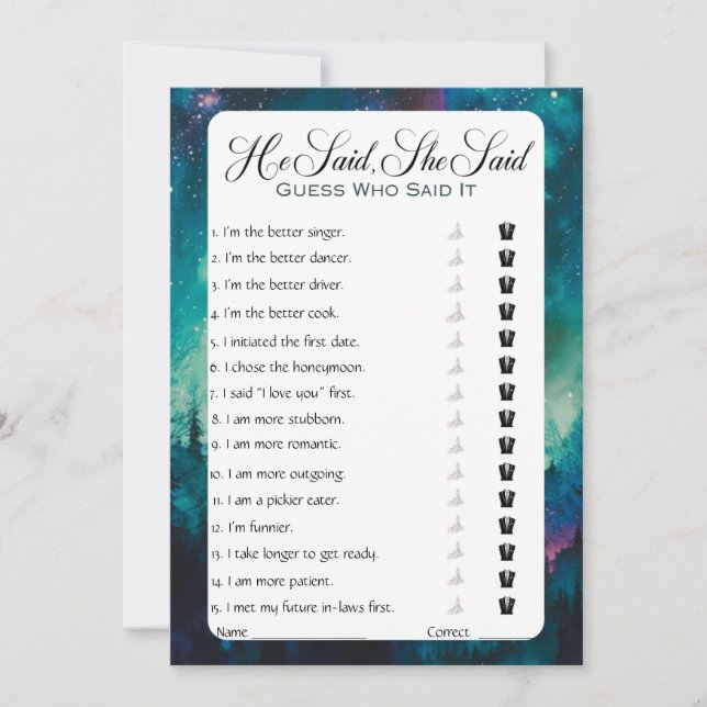 Han sa att hon sa Möhippa Game Inbjudningar (Framsida)