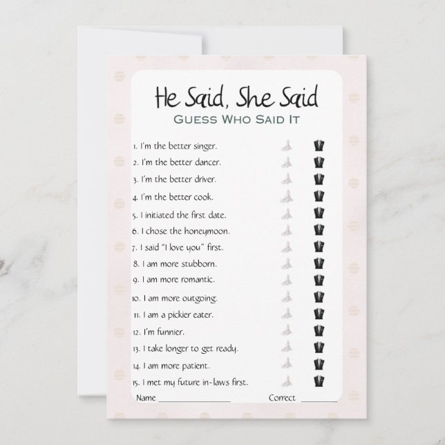 Han sa att hon sa Möhippa Game Inbjudningar (Framsida)