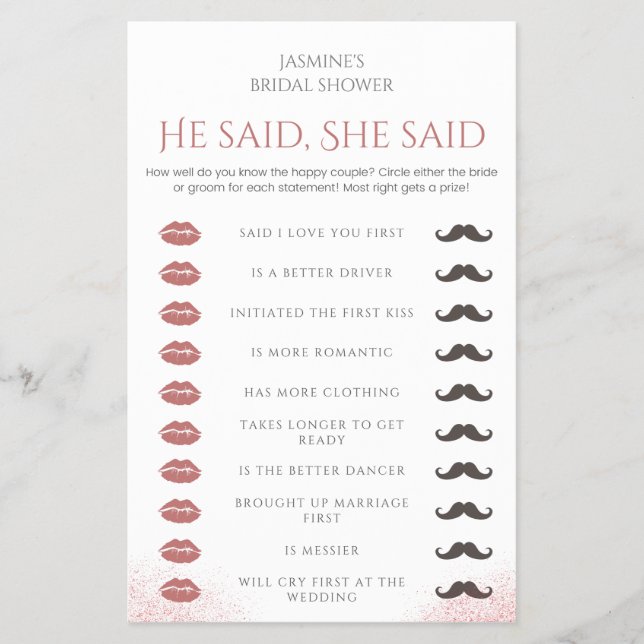 Han sa att hon sa Möhippa Game Prosecco Petal Flygblad (Framsidan)