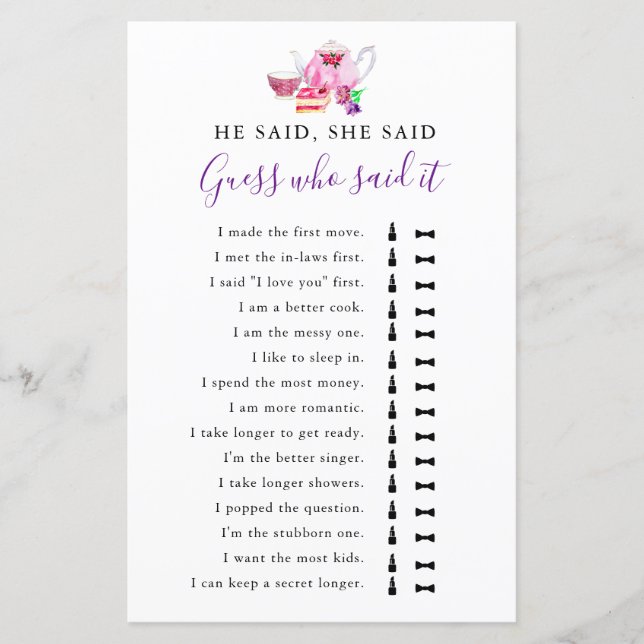 Han sa att hon sa Möhippa Game Tea Lila (Framsida)