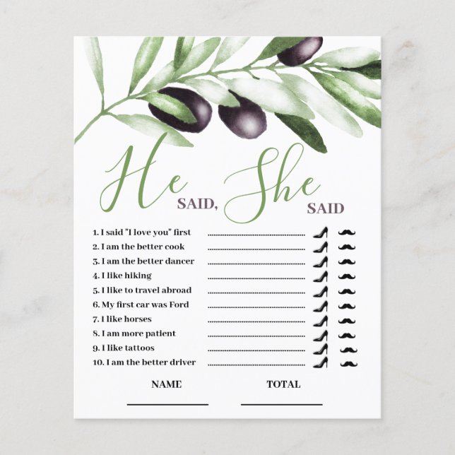 Han sa att hon sa Olive Gren Möhippa Game (Framsida)