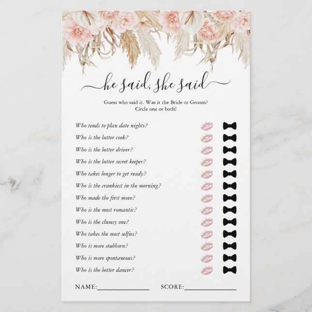 Han sa att hon sa Pampas Grass Möhippa Game (Framsida)