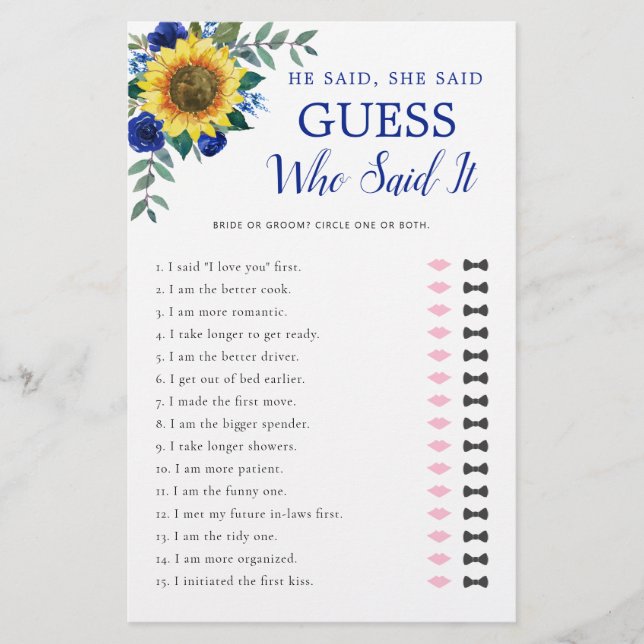 Han sa att hon sa solrosblått Möhippa. (Framsida)